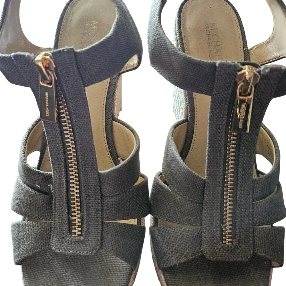 Michael Kors Womens Olive‎ Green Canvas Front Zip Espadrille Wedge Sandals 7